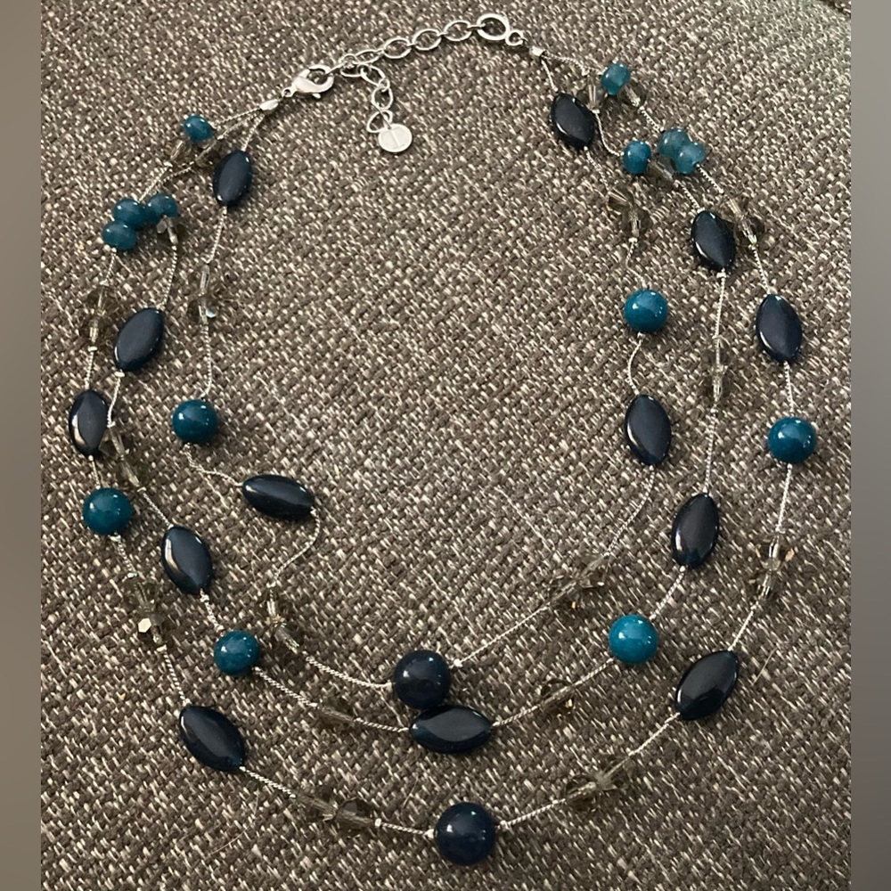 TALBOTS Silver Tone, Triple Strand Beaded Necklace